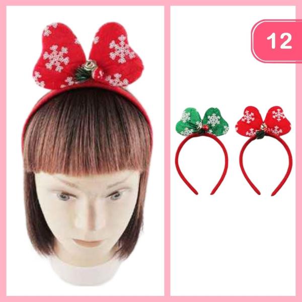 CHRISTMAS BOW HEADBAND (12 UNITS)
