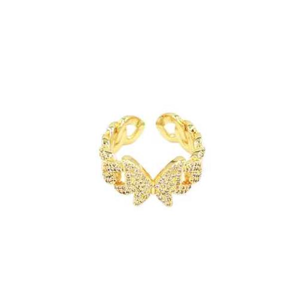 Metal Rhinestone Butterfly Open Adjustable Ring