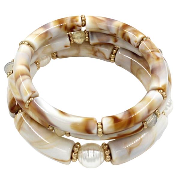 Acrylic Tube Bead Stretch Bracelet Set