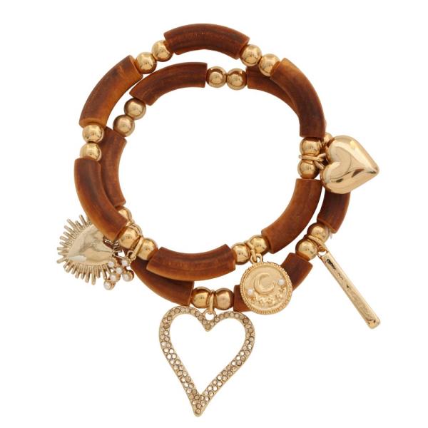 Heart Charm Bangle Bracelet Set