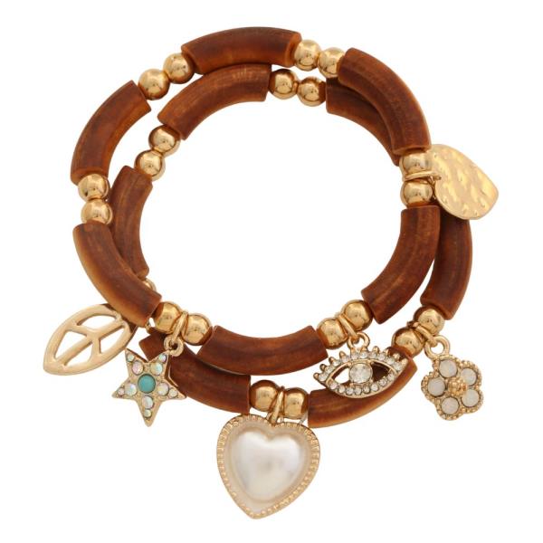 Heart Charm Bangle Bracelet Set