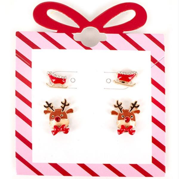 REINDEER & SLED POST EARRINGS SET