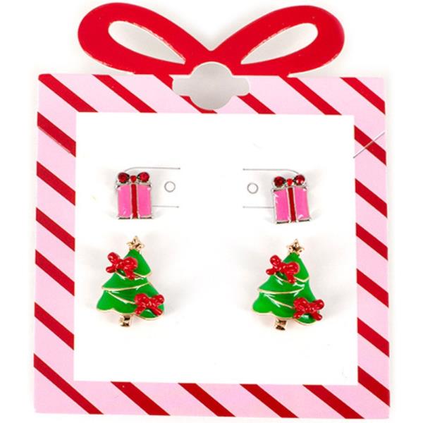 CHRISTMAS TREE & GIFT BOX POST EARRINGS SET