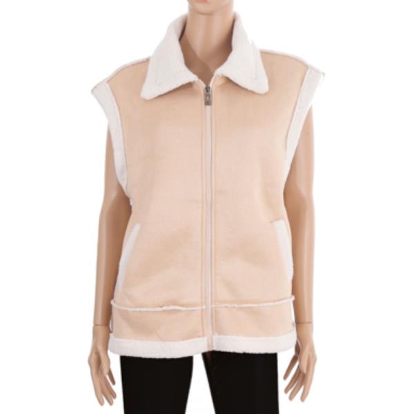 Suede Sherpa Collar Zip Front Vest