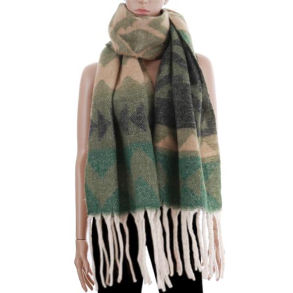 Geometric Pattern Fringe Edge Oblong Scarf