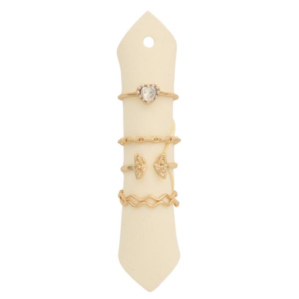 Heart Crystal Metal Assorted Ring Set