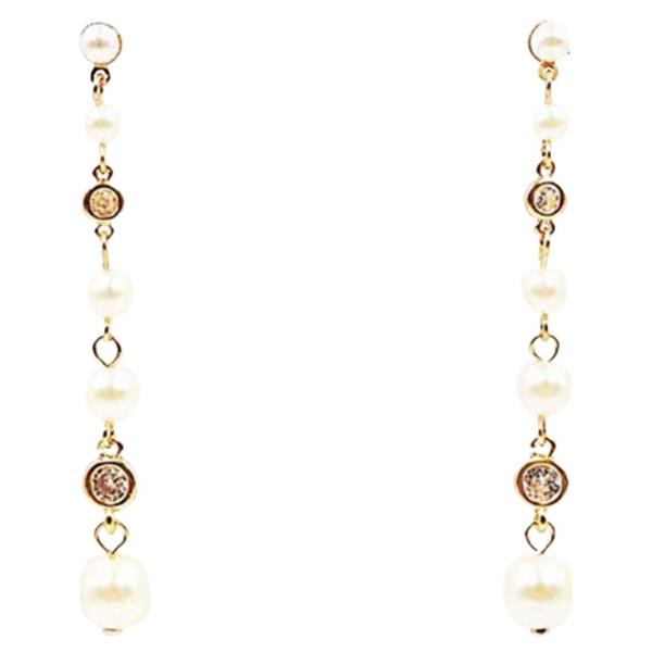 Pearl CZ Linear Earrings
