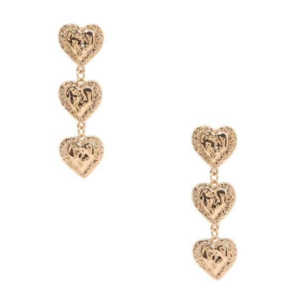 3LYD Textured Heart Drop Earrings