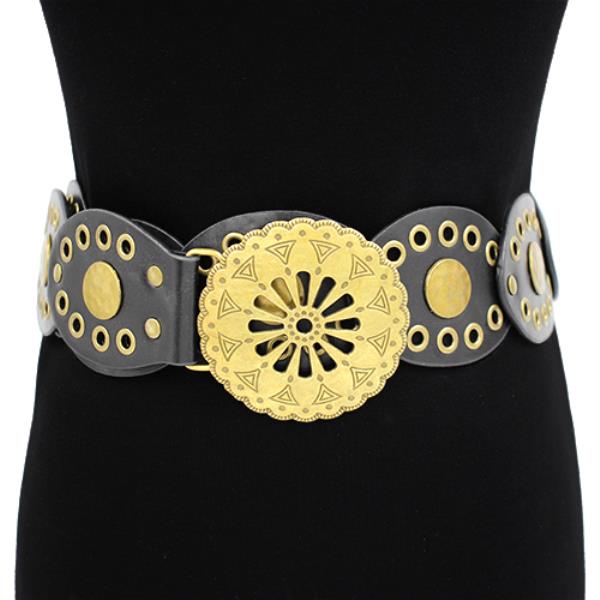 Western Metal Floral Y2K Disc Buckle Belt