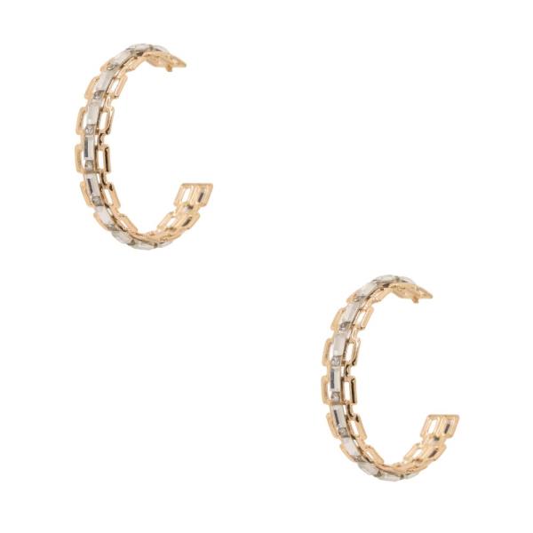 CRYSTAL EDGE RECTANGLE OPEN HOOP EARRING
