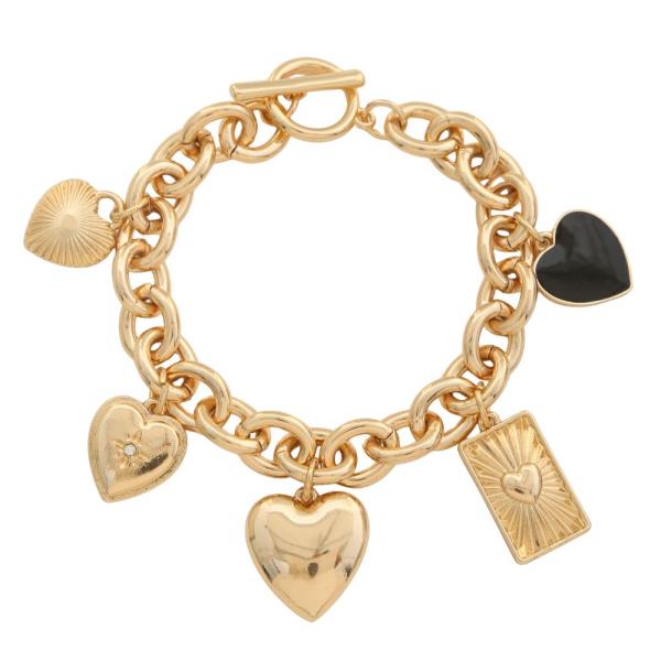 Heart Charm Metal Link Toggle Clasp Bracelet
