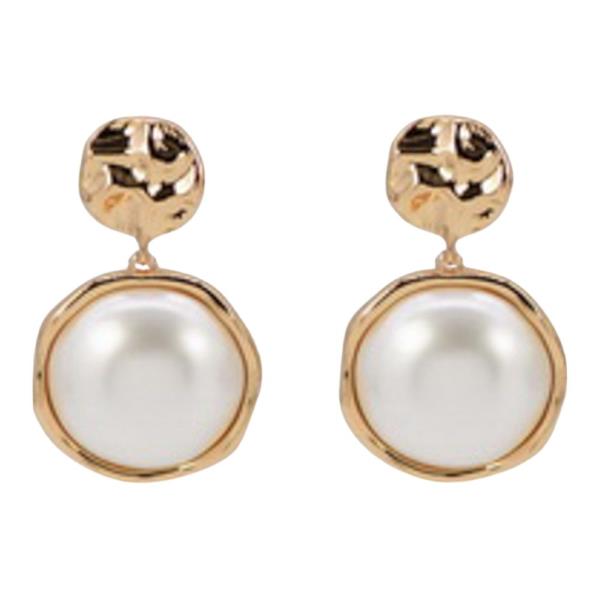 Metal Textured Pearl Drop Earring
