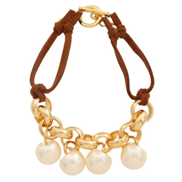 SODAJO Pearl Bead Circle Link Gold Dipped Bracelet