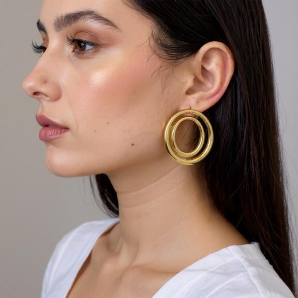 14K Gold Dipped Double Oval Earring