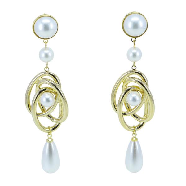 Pearl Bead Swirl Metal Dangle Earring