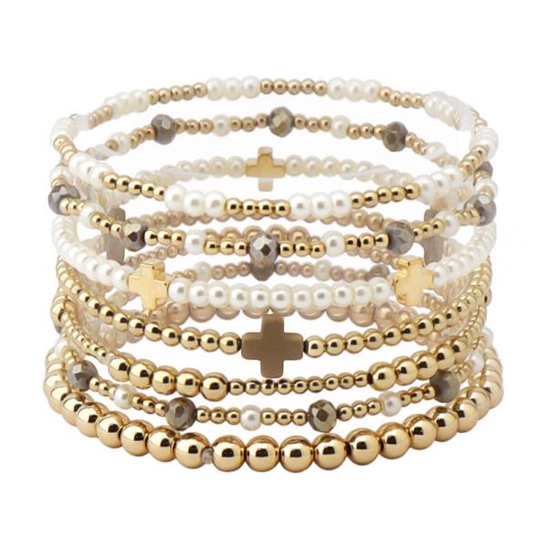 Cross Charm Beaded Bracelet Set