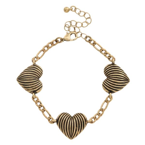 Lined Heart Station Metal Bracelet