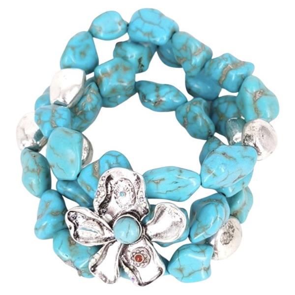 Style Metal Flower Turquoise Bead Bracelet Set