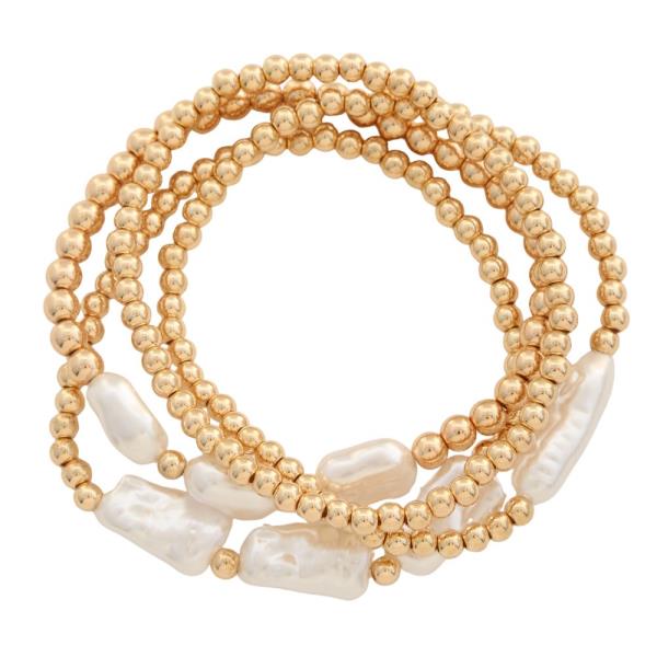 Pearl Bead Metal Bracelet Set