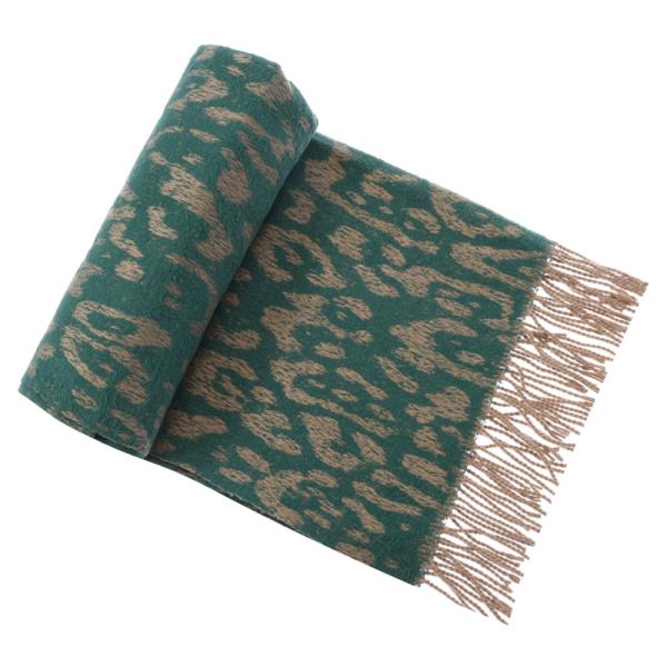 Leopard Pattern Fringe Oblong Scarf