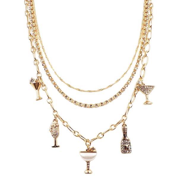 Multi Charm Layered Metal Necklace