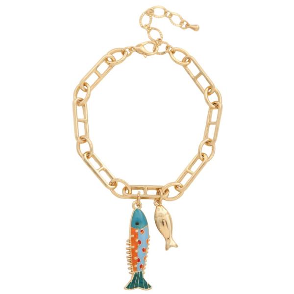 Fish Charm Oval Link Bracelet