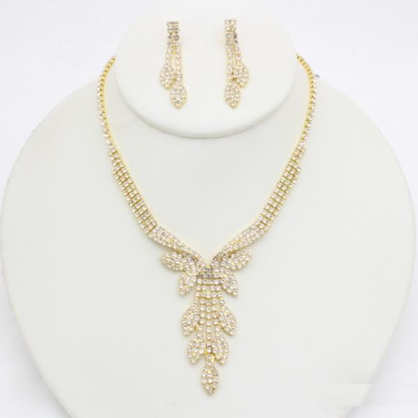 Rhinestone Leaf Drop Necklace Earrings Set
