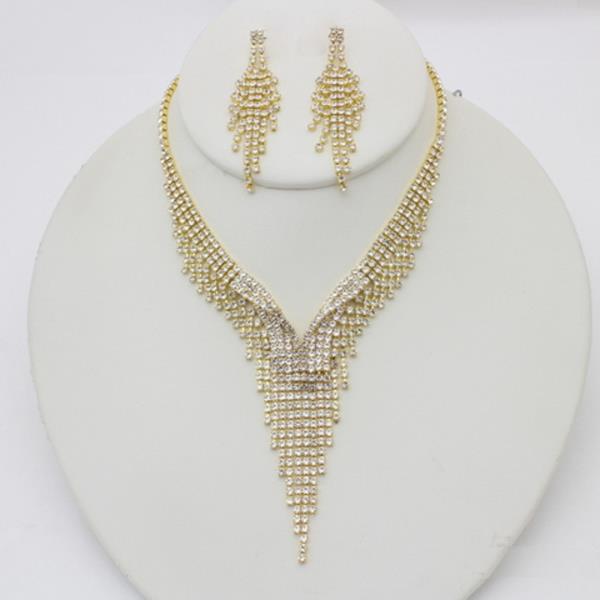 Rhinestone Fringe Drop Necklace Earrings Set