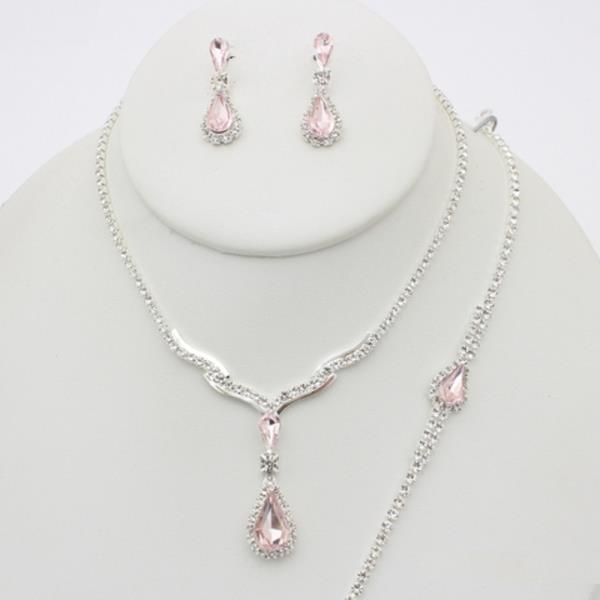 Crystal Teardrop Pendant Necklace Earrings Set