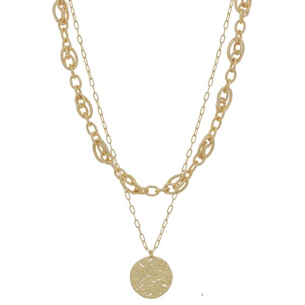 TEXTURED ROUND DISC PENDANT LAYERED WATER RESISTANT NECKLACE