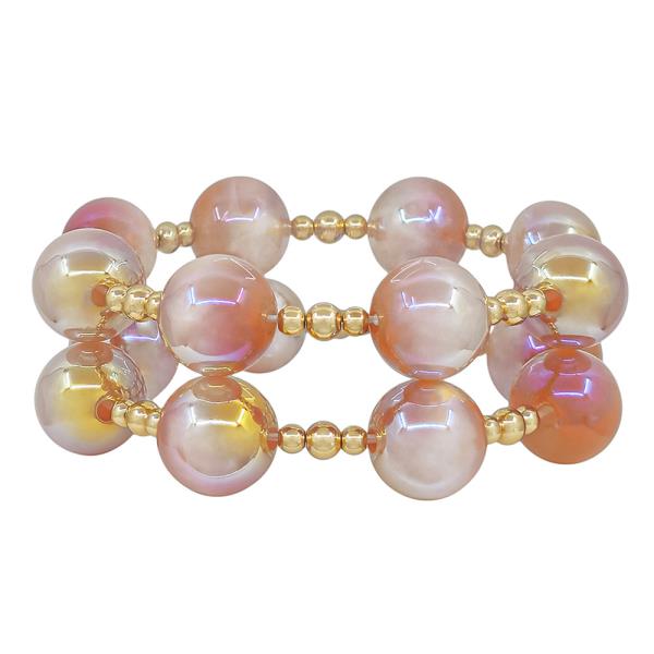 Candy Beads CCB Accent Stretched Bracelet 2 Set