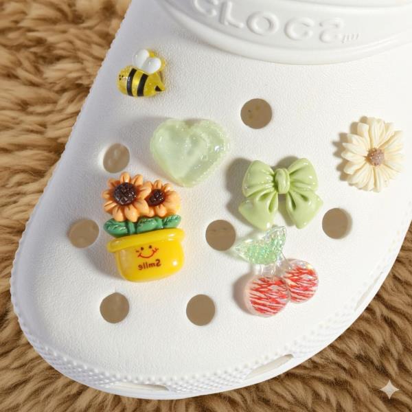 Flower Bow Cherry Bee Shoe Charm