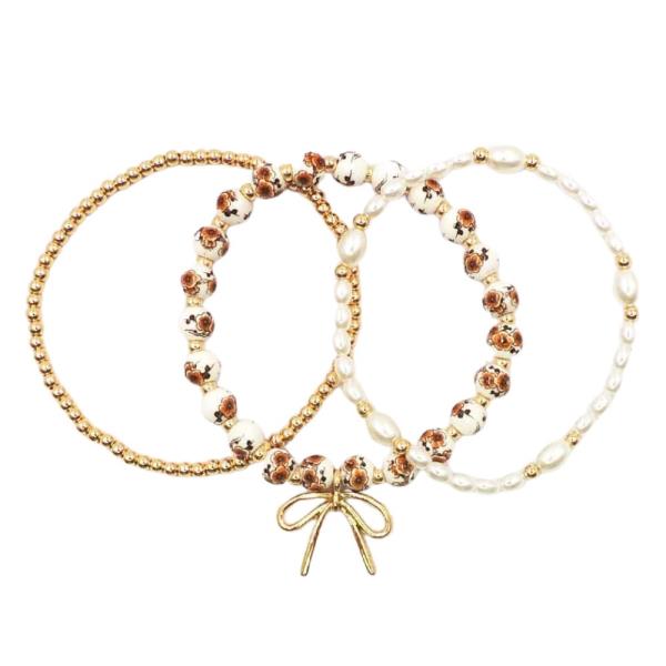 Ribbon Bow Beaded Bracelet Set