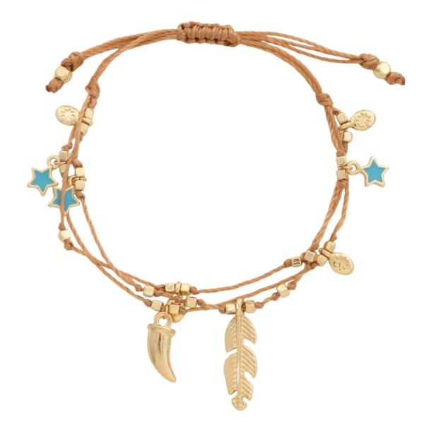 Leaf Star Charm Beaded Bracelet