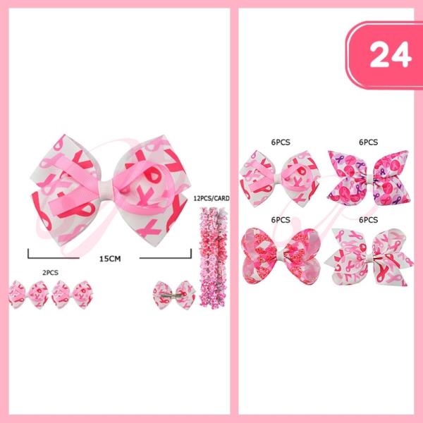 Breast Cancer Awareness Ribbon Hair Bow (24 Units)