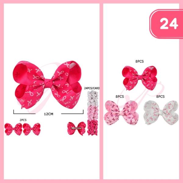 Breast Cancer Awareness Ribbon Hair Bow (24 Units)