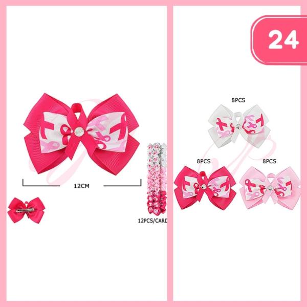 Breast Cancer Awareness Ribbon Hair Bow (24 Units)