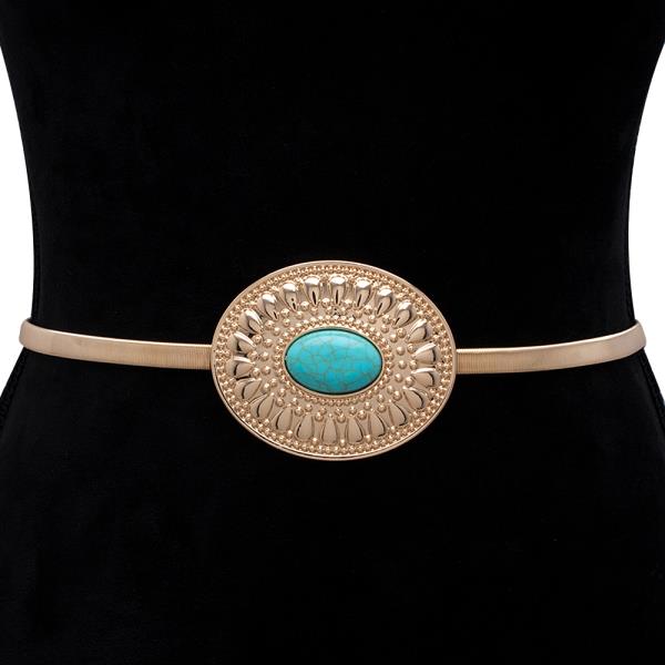 WESTERN TURQUOISE OVAL CONCHO THIN BELT