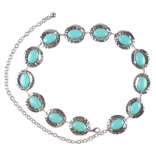 OVAL TURQUOISE STONE METAL HOOK BELT