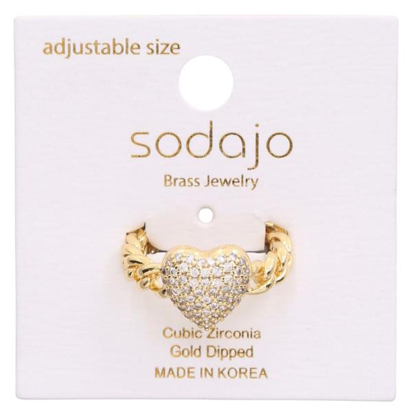 SODAJO Heart CZ Gold Dipped Adjustable Ring