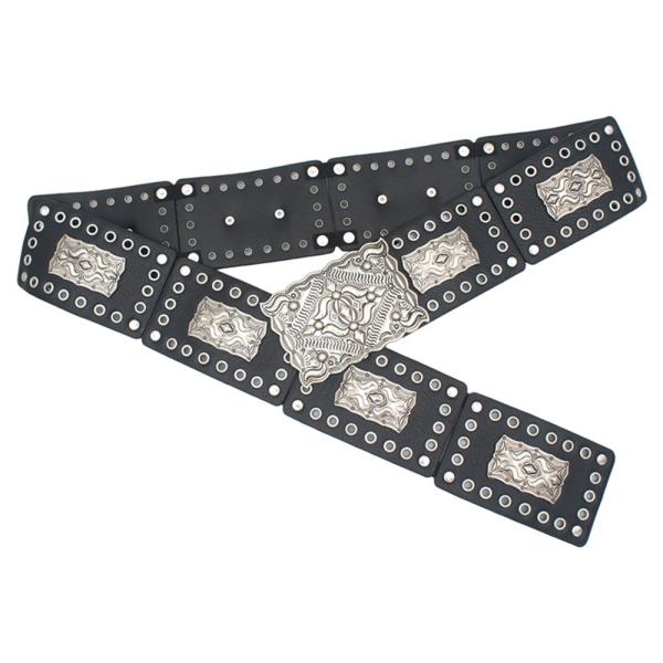 Concho Rectangle Studded Leather Link Belt