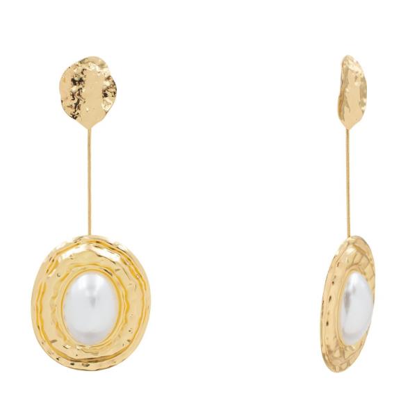 Oval Pearl Bead Metal Dangle Earring