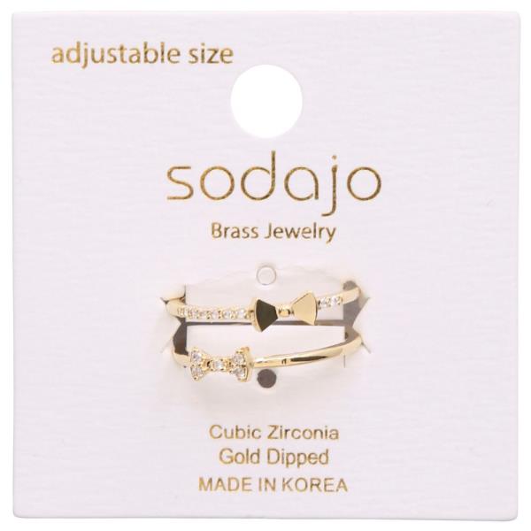 SODAJO Ribbon Bow CZ Gold Dipped Adjustable Ring