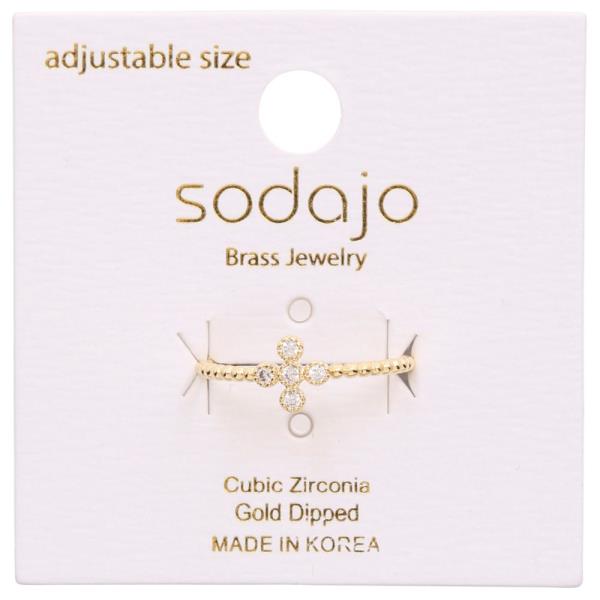 SODAJO Cross CZ Gold Dipped Adjustable Ring