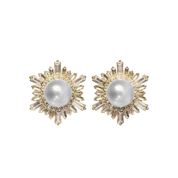 Round Pearl Sunburst Earring