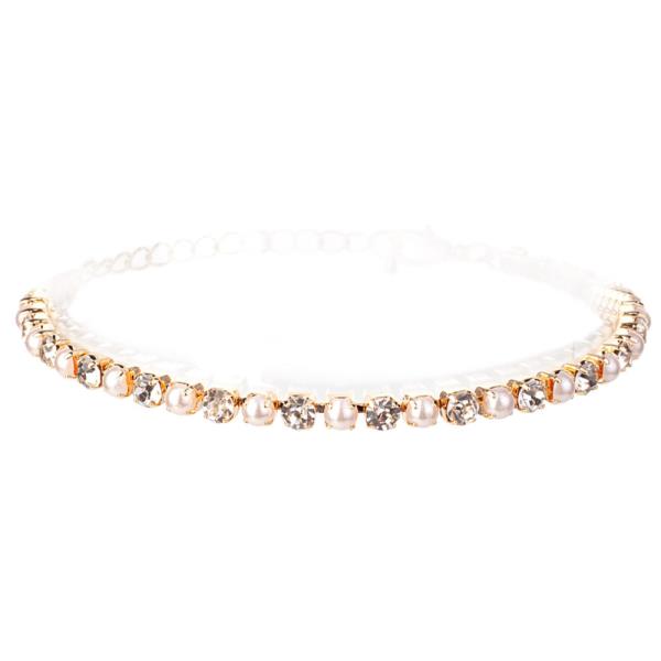 Rhinestone Pearl Line Anklet