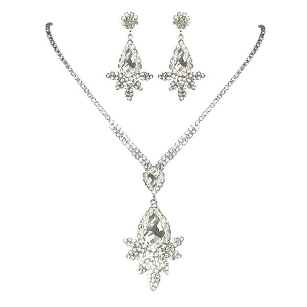 Rhinestone Teardrop Leaf Necklace 2 PC
