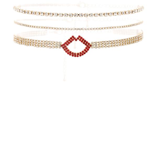 Rhinestone Red Lipstick Stackable Choker Necklace