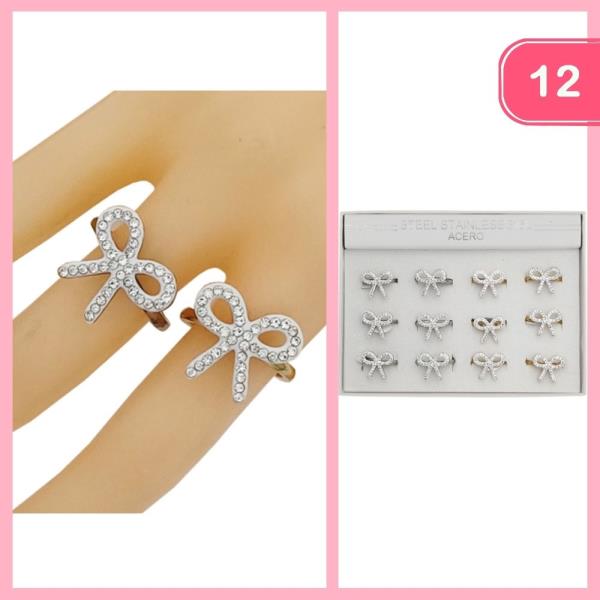 Stainless Steel Bow Rings (12 Units)