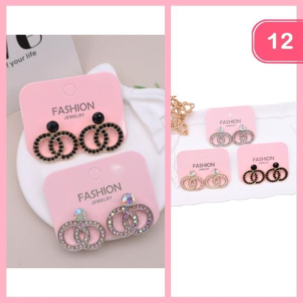 Rhinestone Link Circle Post Earring (12 Units)